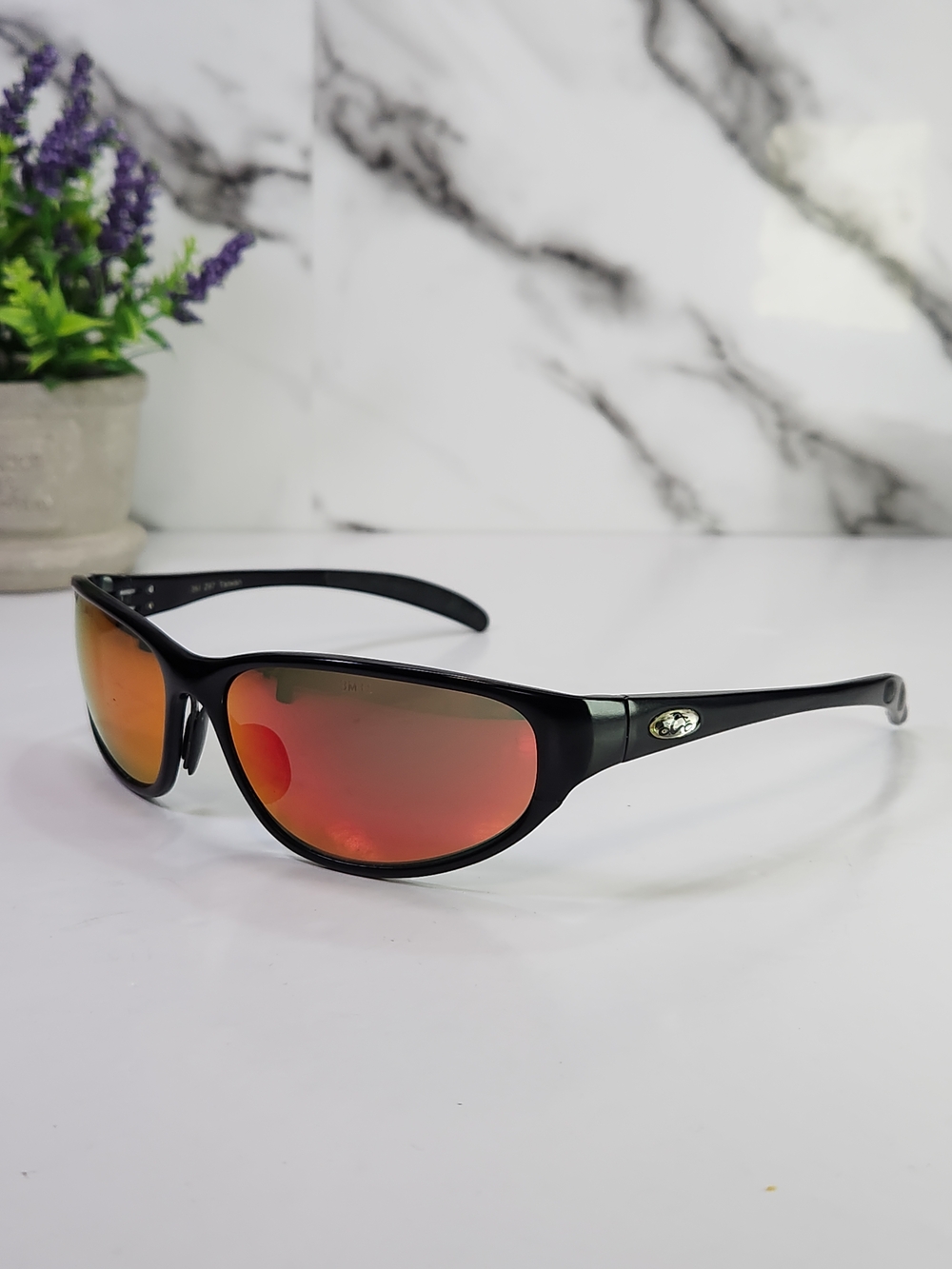 Sunglasses Black Aluminum Frame. OCC 300 Series. Red Mirror Lenses